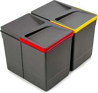 Emuca - Waste bins, waste sorting bin for cut-out base, set of 2 bins height 266mm (10,5 inch) with 15 litres capacity