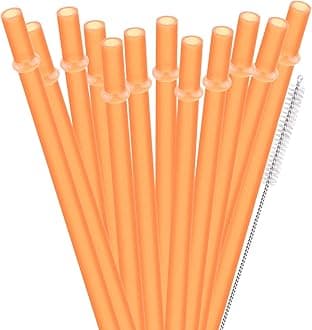 Dakoufish 12 Piece 9 Inch Reusable Plastic Thick Drinking Straws BPA Free Mason Jar Straws Plain Color (9inch,Orange)