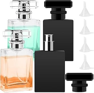 Luxsego Perfume Bottle Atomizers with Funnels, 30ML1oz Refillable Perfume Spray, Empty Spray Bottle Glass Cologne Atomizers for Travel, Handbag or Date, With Storage Bag(Transparent and Black 4Pcs)