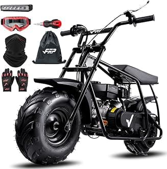 FRP Mini Dirt Bike GMB100 Max, 99CC Gas Powered Mini Bike 4-Stroke,Mini Bikes for Kids/Adult, W/LED Headlight, Goggles, Gloves and Neck Gaiter,Up to 28 Mph, Weight Support Up to 220 LBS (BLACK)