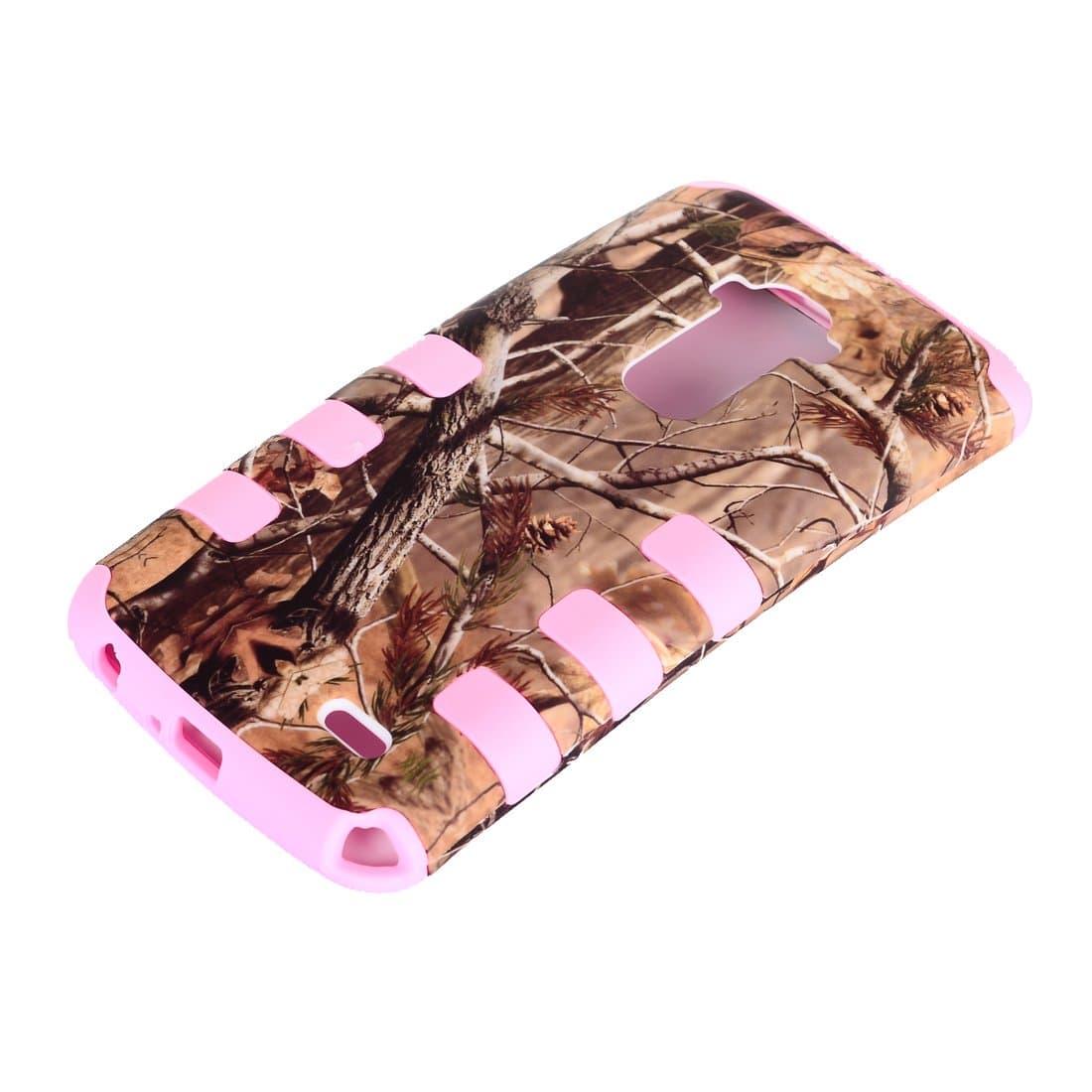 Route66 TUFF HIGH PROTECTOR Armor Rugged Shockproof Dirtproof Hybrid Case for LG G FLEX PINK rubber with brown real Tree Mossy Oak Camouflauge hard cover