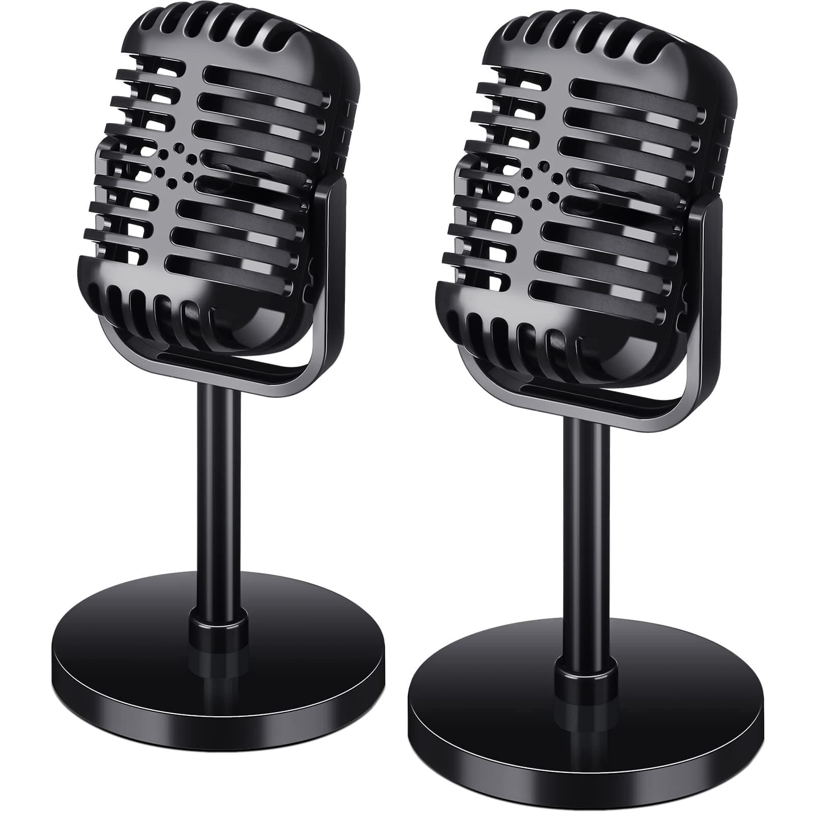 2 Pack Retro Microphone Props Model Vintage Stage Table Decor Plastic Fake Microphone Antique Decor Stand Costume Prop for Party Toy(Black,Classic)