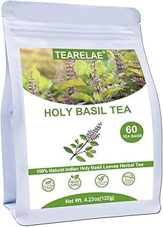 Holy Basil Tea Bags - 60 Count - 100% Pure Natural Holy Basil Leaves - Aid in Digestion, Boost Immune System - Non-GMO - Caffeine-Free