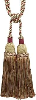 DÉCOPRO Elegant Criss Cross Double Curtain & Drapery Tassel Tieback Tassel Length 10" (25cm) 30" Spread (76cm) (Style# TBIC2) Cherry Grove Beige #4770 (Golden Beige Rust Red Olive Green) Set of 4
