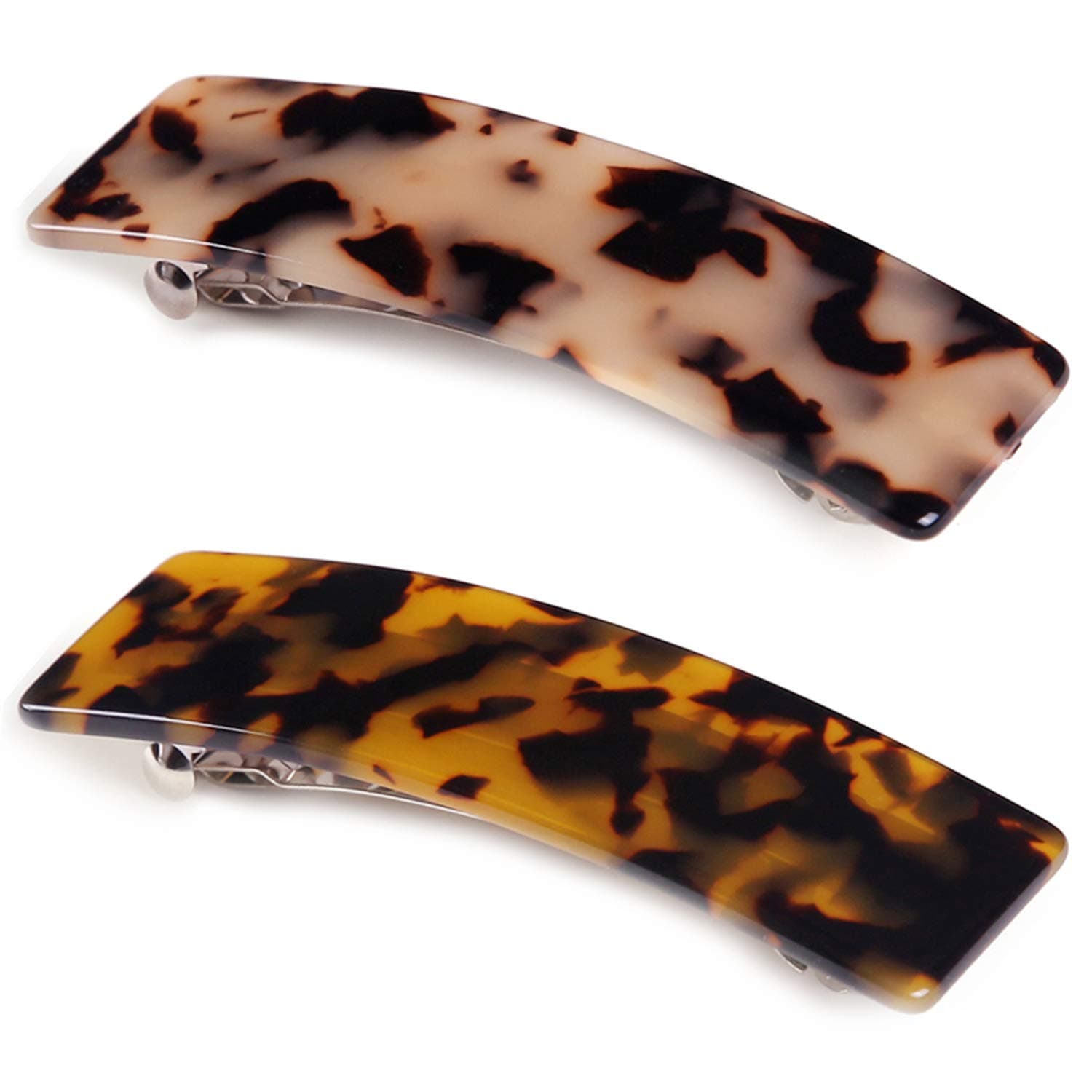 2PCS Hair Barrette French Design Tortoise Shell Celluloid Rectangle Hair Clips for Women…