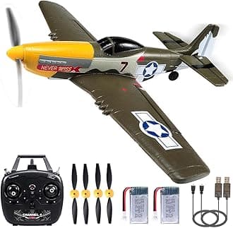 P51 RC Plane for Adults Kids, 4 Channel Remote Control Airplane with Aileron/Rudder/Elevator/Gyro, Aerobatic Mustang Fighter Glider with 3 Modes Stabilization System Easy Learning to Fly