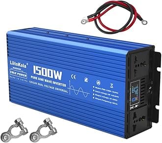 LiitoKala 1500W Pure Sine Wave Inverter 12V/24V DC to AC 220V Converter for Home, RV, Truck, Camping, Off-Grid Solar Power Inverter with LCD Display Showing Real-time Status, Surge 3000W(1500W)