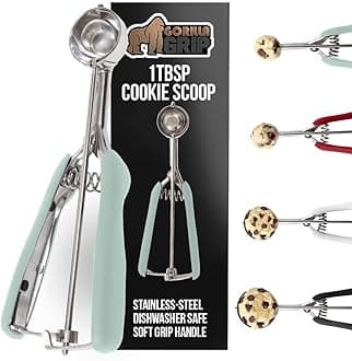 Gorilla Grip Premium Stainless Steel, Spring-Loaded Scoop for Fruit, Cookie and Ice Cream, Easy Squeeze and Clean Release, Comfortable Handle, Small, 1 TBSP Scooper Size 60, Uniform Portions, Mint