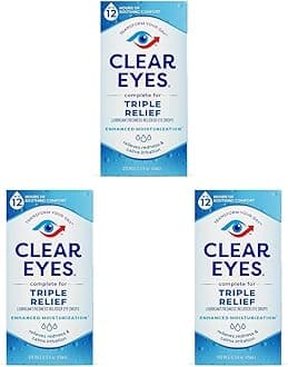 Clear Eyes Triple Relief Eye Drops, Relieves Redness & Calms Irritation, 0.5 Fl Oz (Pack of 3)