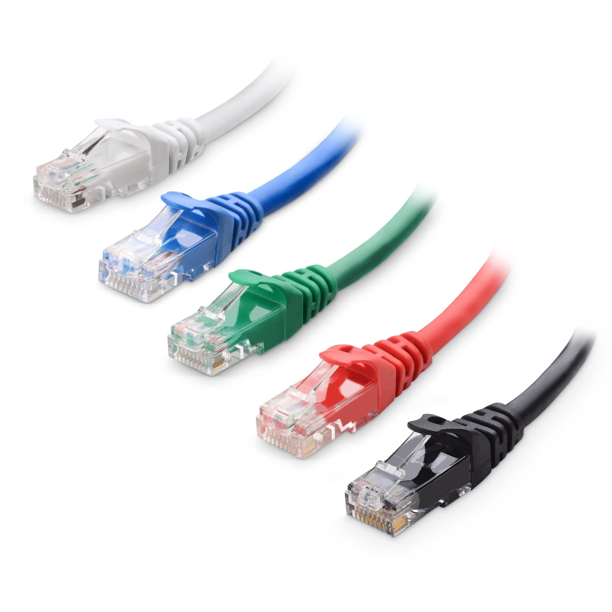 10Gbps 5-Color Combo Snagless Cat 6 Ethernet Cable - 3ft, Cat 6 Cable, Cat6 Cord, Ethernet Cord, Multicolored (Black, Blue, White, Green, Red)