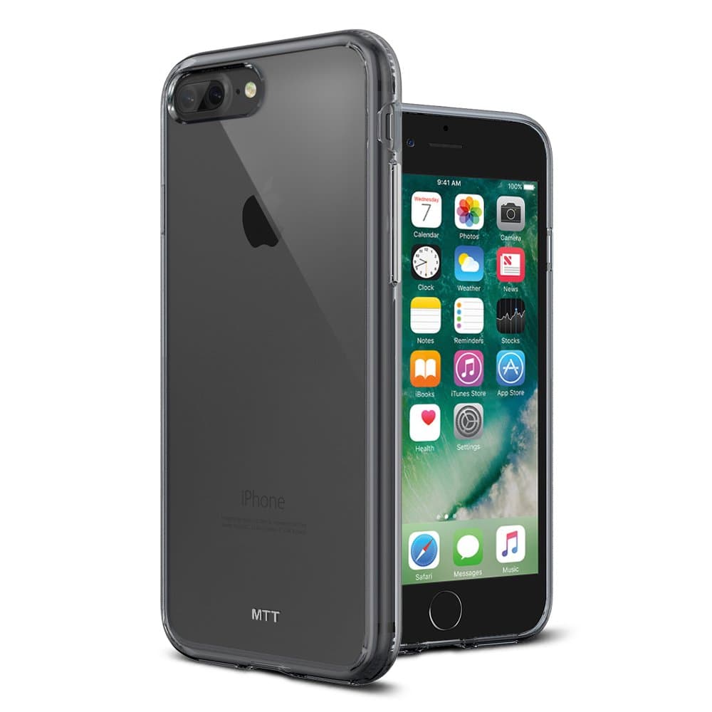 MTT Apple iPhone 8 Plus & 7 Plus Case – Shock Absorption Crystal Clear Back with TPU Bumper for Corner Drop Protection (Smoke Black)