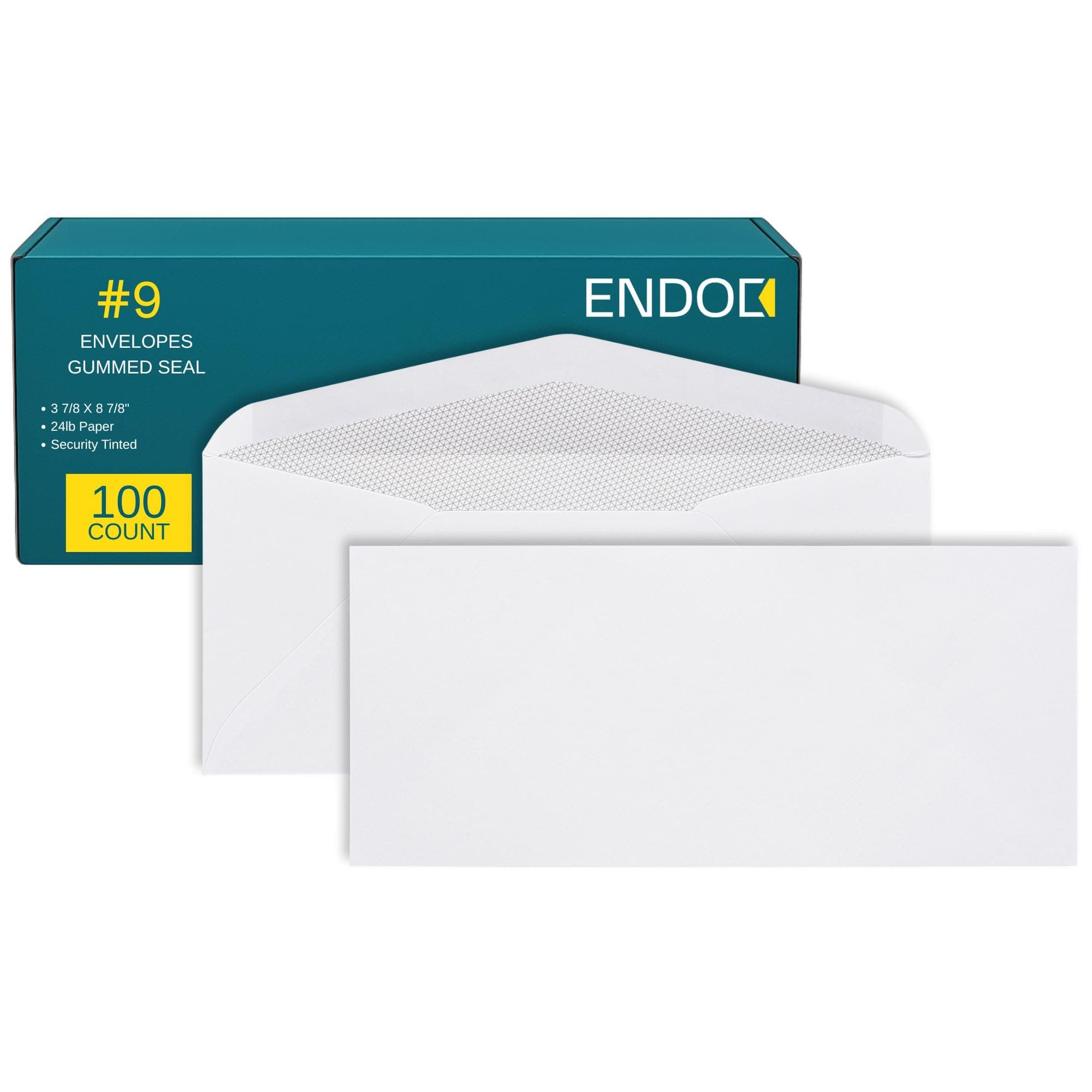 #9 Security Tinted Envelopes - 100 Pack - Letter Size 3 7/8" x 8 7/8" - Gummed Seal for Business, Return Mailing, Legal, Checks, Invoices, Statements - 24lb Plain