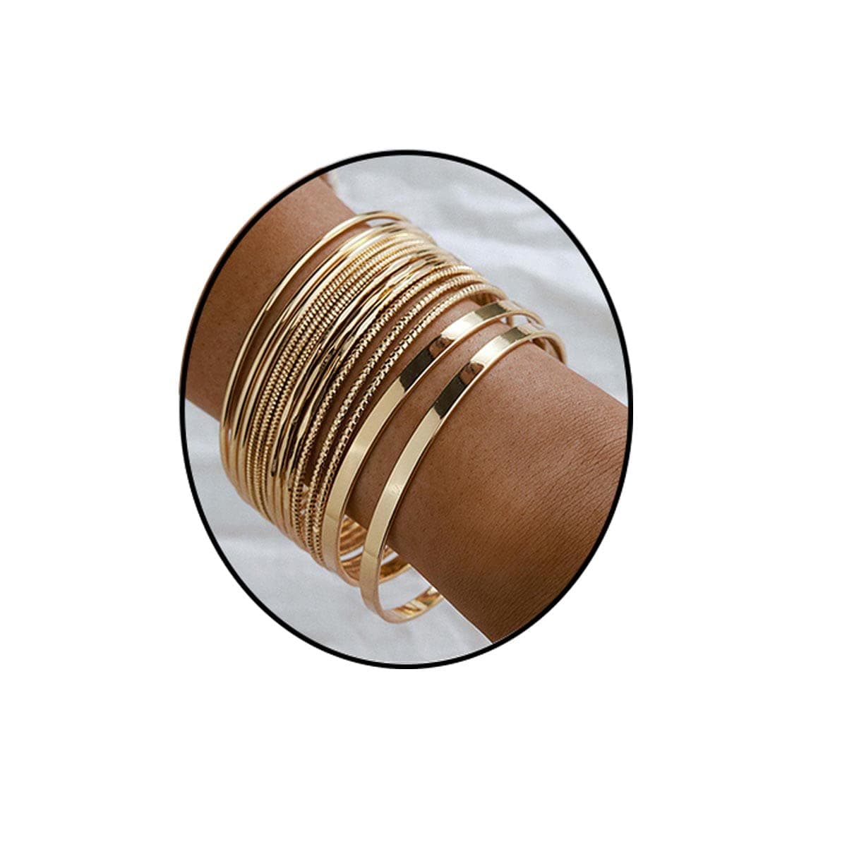 BufeniaGold Bangle Bracelets Set Boho 14 Pcs Glossy Bangle Layered Charm Bracelets for Women and Girls