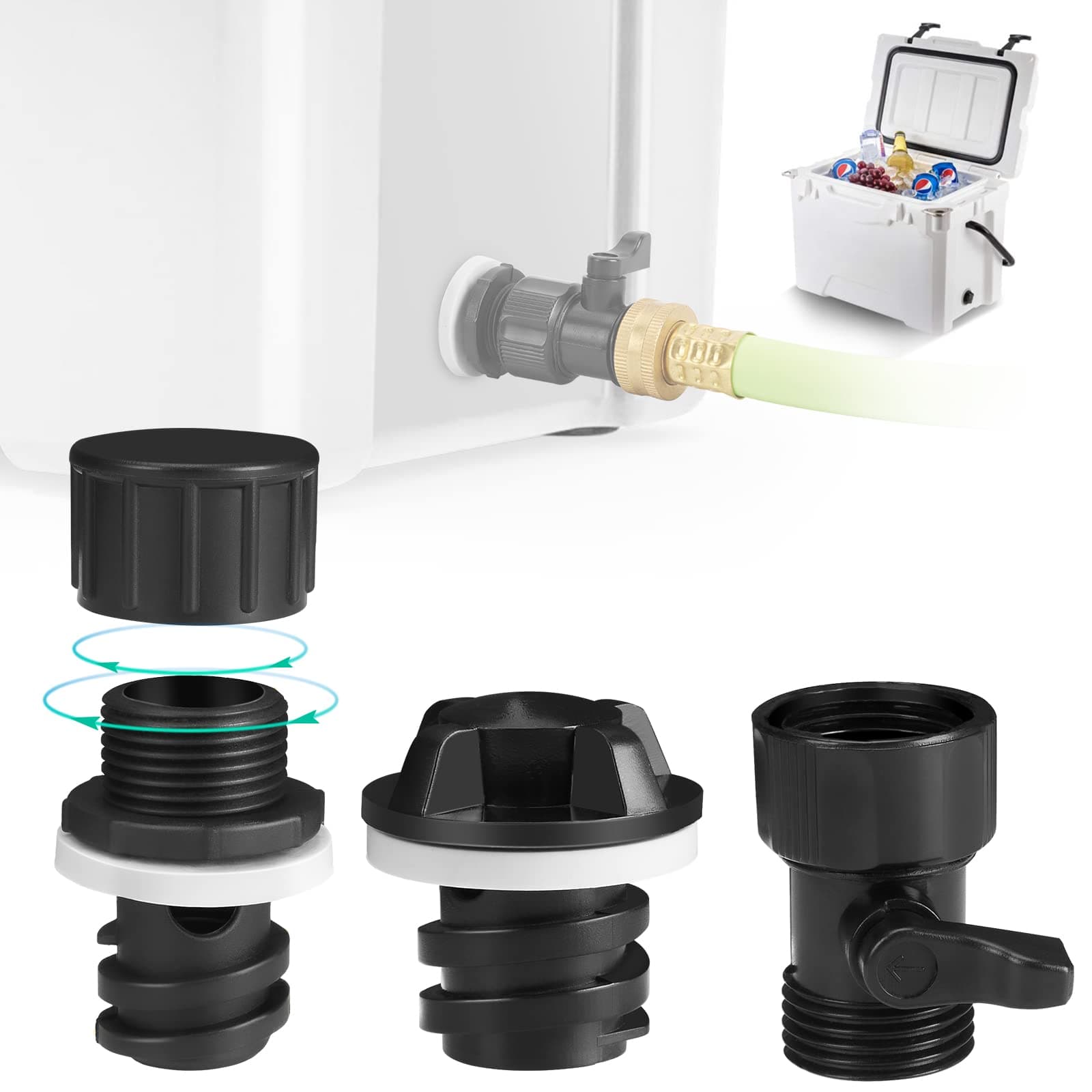 WADEO Cooler Drain Plug Hose Connection, Replacement Drain Plug with Garden Hose Shut Off Valve for YETI Cooler, YETI Tundra Cooler, Roadie Cooler, Tank Cooler and RTIC 20QT, 45QT, 65QT Cooler