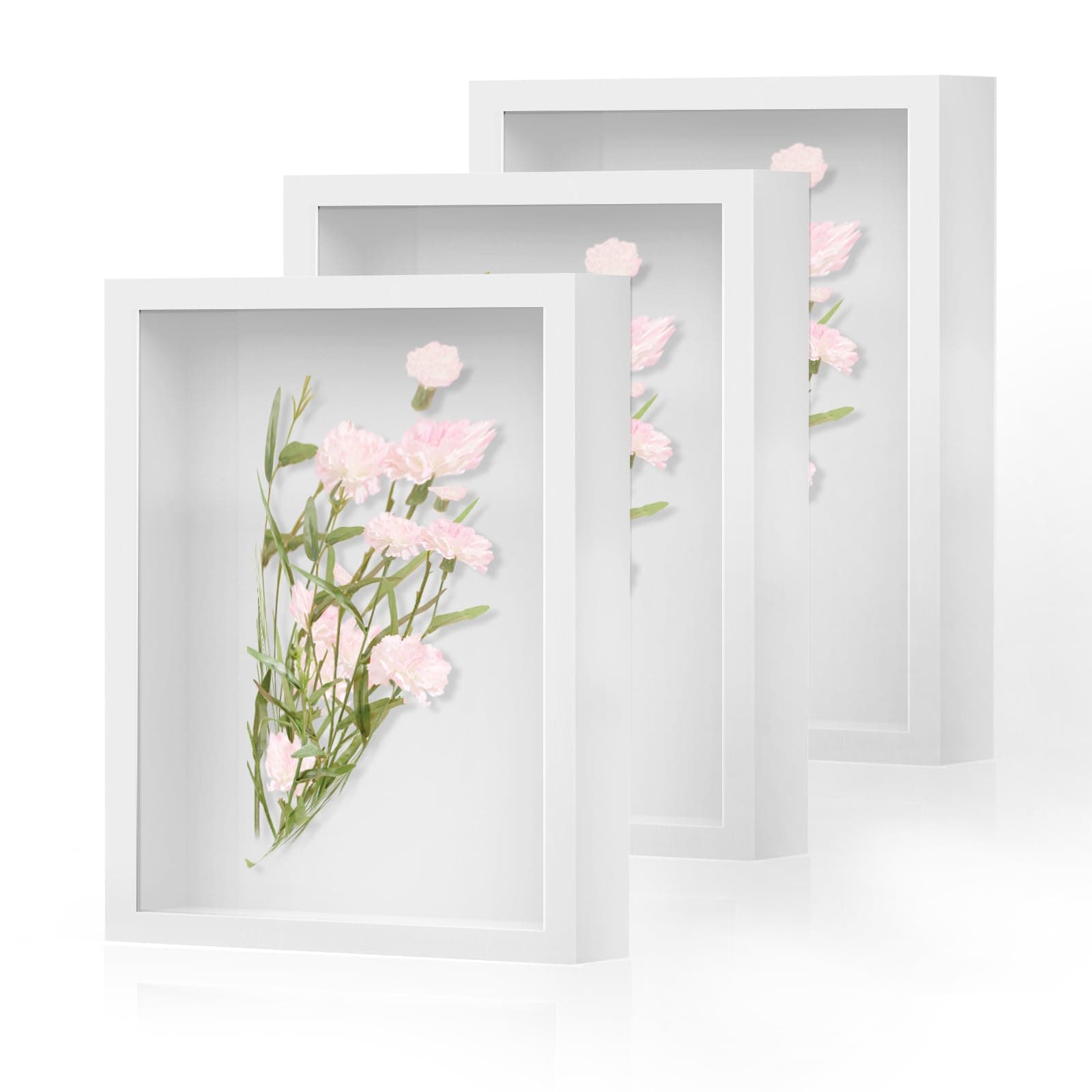 Shadow Box Frame 8x10 - 3 Pack Wood Deep Shadowbox with Glass Shadow Boxes Display Cases Suitable for Photos, Dried Flowers, Handicrafts Picture Frames for Wall (White)