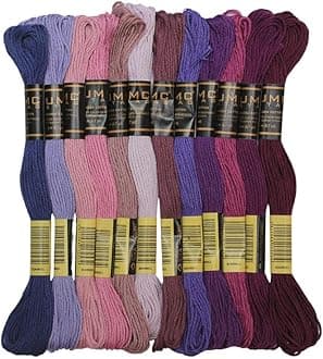 New 12 Pieces | Premium Embroidery Thread | 100% Egyptian Cotton Premium Skeins | Cross Stitch Embroidery Floss | Oeko TEX Certified Stranded Cotton (Purple Tones)
