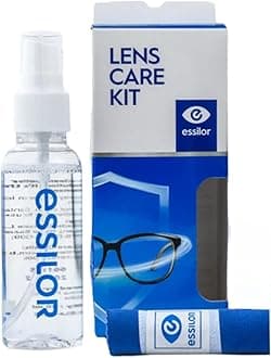 Essilor Lens Care Kit for Eyeglasses: Complete Kit with Microfibre Cloth, Cleaning Solution, and Carrying Case - White, Light-colored