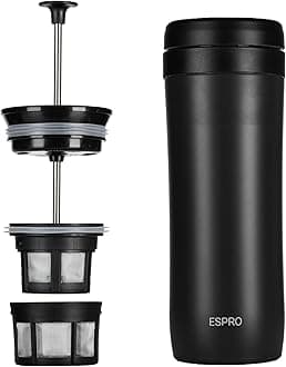 Espro P1 Double Walled Stainless Steel Vacuum Insulated Coffee French Press, 350ml Meteorite Black, Regular (5012C-15BK)