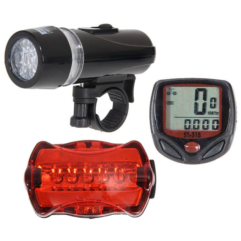 Paradigm Cycling Bicycle Light Set Super Bright 5 LED Headlight, 5 LED Taillight, Digital Speedometer/Odometer, Quick release