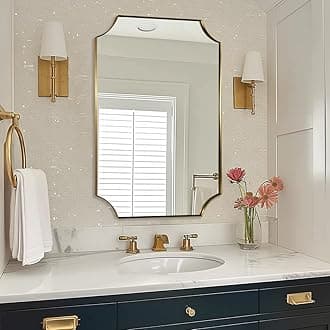 ANDY STAR Brushed Gold Rectangle Mirror, 24x36 Inch Scalloped Bathroom Mirror, Unique Rectangular Mirror with Scalloped Design, Anti-Rust Stainless Steel Frame Deep 1"