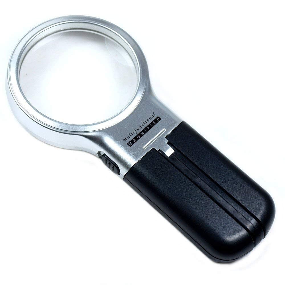 Multifunctional 3-in-1 Hand-Held Folding Lighted High-Powered Magnifier Glass with 3X Zoom and 2 LED Lights
