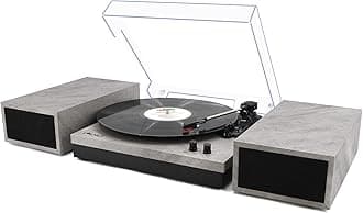 LP&No.1 Record Player with External Speakers, 3 Speed Vintage Belt-Drive Vinyl Turntable with Bluetooth Playback & Auto-Stop （Cement Ash