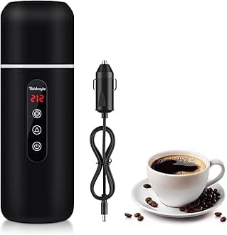 Car Kettle,Portable Electric Travel Kettle,12V/24V Car Coffee Warmer,420ML Hot Water Boiler,Small Hot Water Heater, Mini Hot Water Boiler with Built-in Magnetic Induction Stirring for Tea Coffee Milk