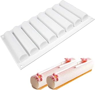 OCPO KITCHEN Cylindrical Silicone Mold for Baking Mousse Cake, 3D Silicone Baking Molds for Cakes, French Dessert, Pastry Chocolate, Silm Bar, Cake Decoration Mold, 3D Cylindrical Shape (8-Cavity)