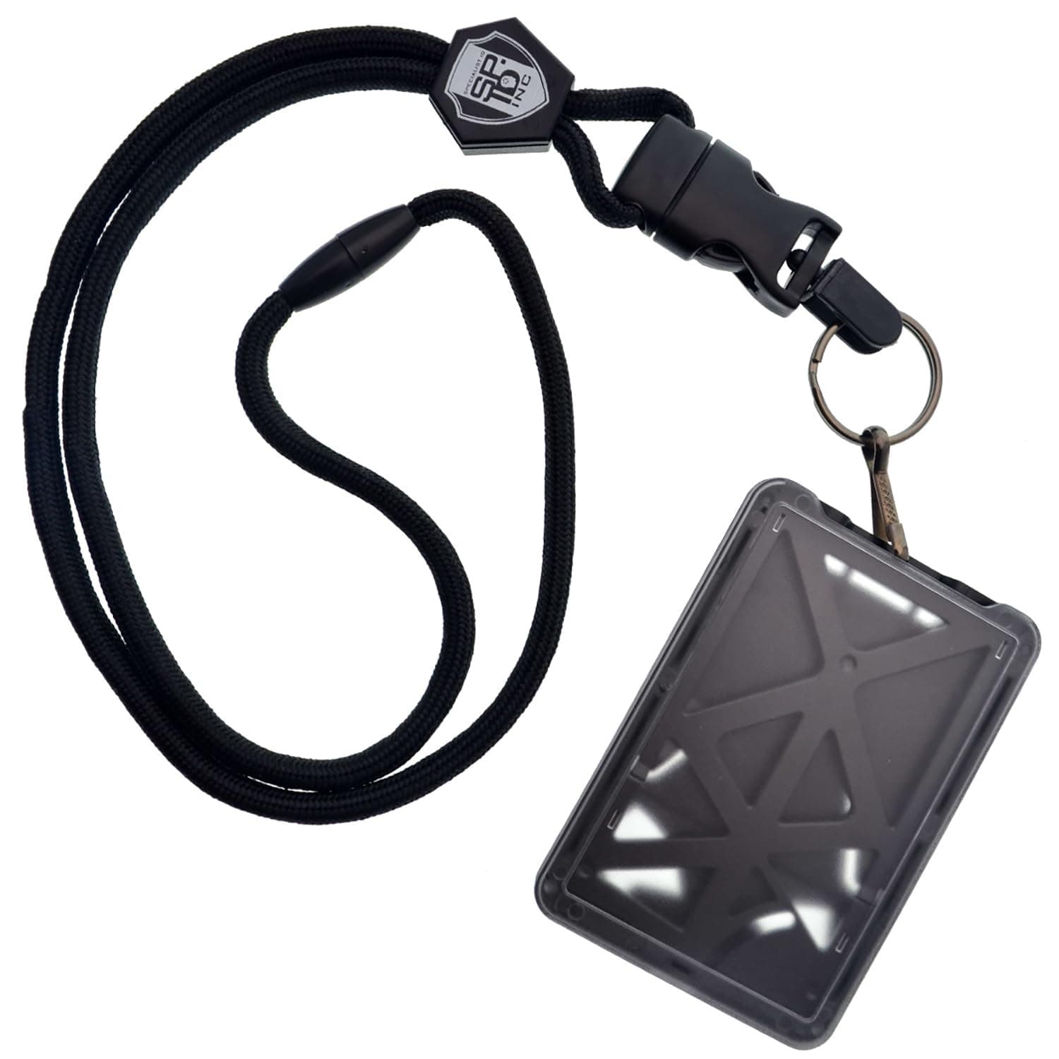 Top Loading Three ID Card Badge Holder with Heavy Duty Lanyard w/Detachable Metal Clip and Key Ring by Specialist ID, Sold Individually (One Holder / 3 Cards Inside) (Black)