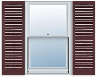 Exterior Solutions Standard Louver Exterior Vinyl Window Shutters, Burgundy (Pair), 15 Inch x 55 Inch