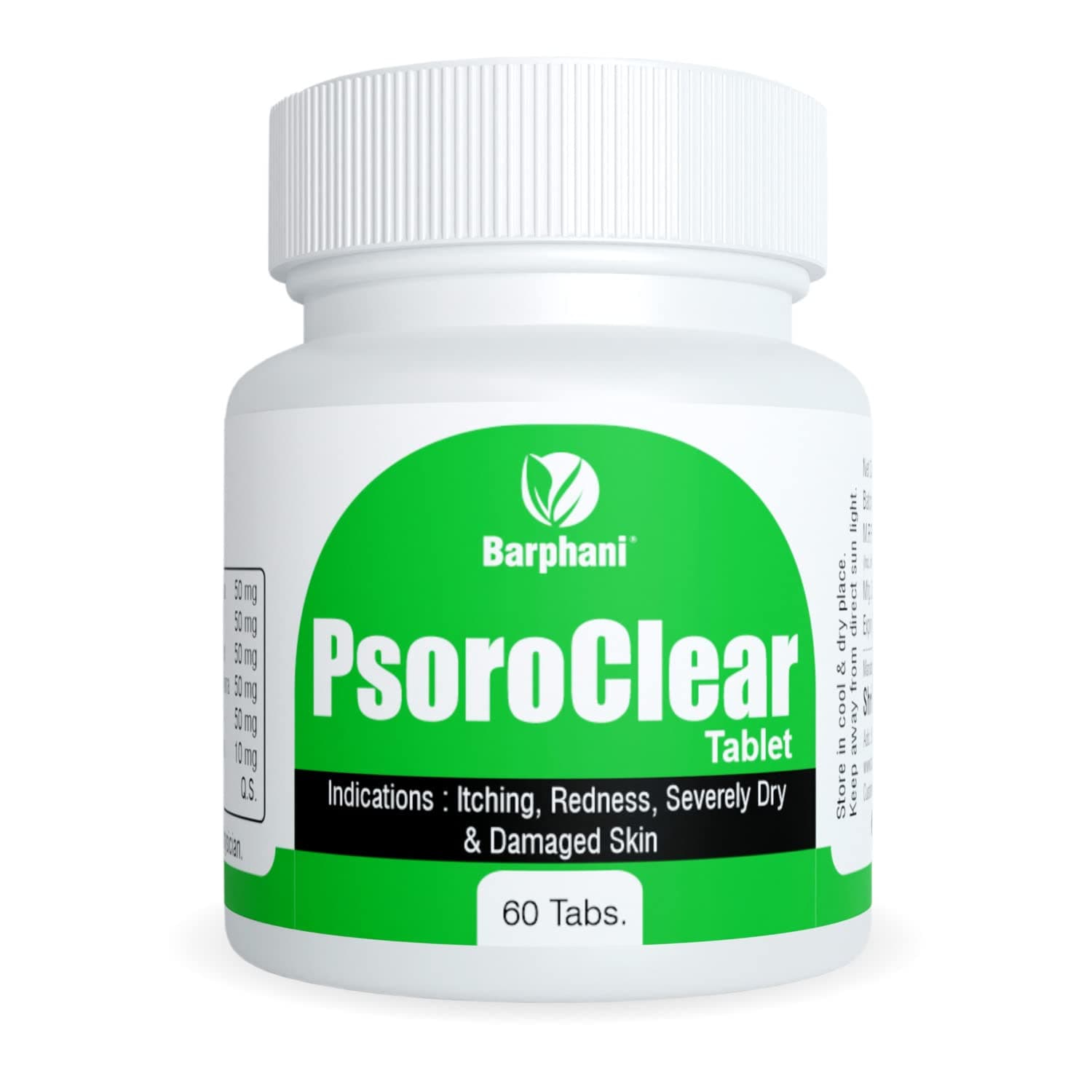 Barphani PsoroClear Tablet- Psoriasis Itching Redness Dark Spots Scaling Flaking No Steroids Herbal Quick Action 60 Tabs
