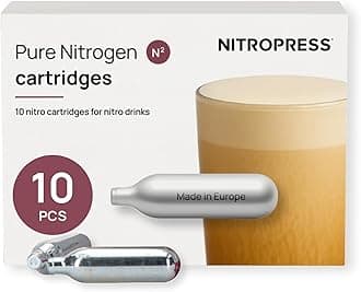 NitroPress Pure N₂ Nitrogen Cartridges - (NOT FOR WHIPPED CREAM) 10 Pack Food-Grade Nitrogen Chargers for Nitro Cold Brew Coffee, Cocktails, Tea, Matcha | Use with Original NitroPress