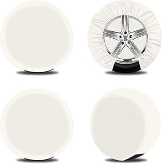 OutdoorLines Waterproof Spare Tire Covers Fits Diameters 24"-26" Set of 4, UV-Proof Wheel Cover Windproof Tire Protector, Universal Fits for RV, Jeep, SUV, Trailers, Camper, Van and Truck, Off White