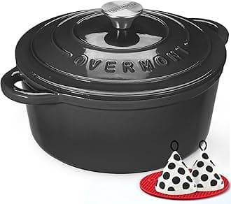 Enameled Cast Iron Dutch Oven - 5.5QT Pot with Lid Cookbook & Cotton Potholders - Heavy-Duty Cookware for Braising, Stews, Roasting, Bread Baking Graphite Gray