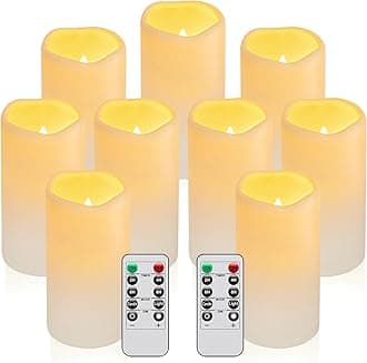 9PACK Outdoor Waterproof Plastic flameless Candles with Remote Control LED Flickering Battery Operated Pillar Candles Cycling 24 Hours Timer (D3 xH5.5) for Camping, Weddings, Party,Home Decoration