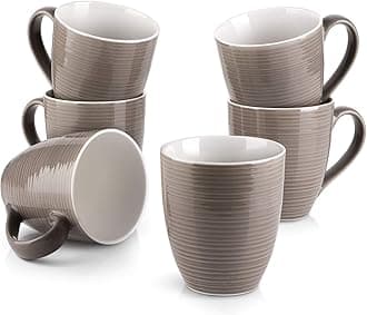 DOWAN Coffee Mugs, 17 Oz Coffee Mug Set of 6, Corrugated Tea Mugs (Brown)