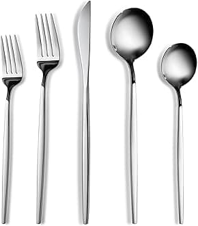 Karaca Orion 30-Piece Cutlery Set for 6 People - 18/10 Stainless Steel Set, Tableware Flatware Silverware Set with Knife Fork Spoon Set, Mixed & Luxury Cutlery Set, Platinum