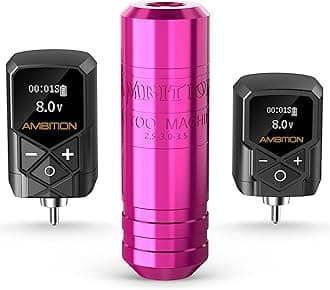 Ambition Torped Wireless Tattoo Machine Kit - Rotary Tattoo Machine Cartridges Short Pen with 2Pcs 2400mAh & 1800mAh Tattoo Power Supply Brushless Motor for Professional Tattoo Artist