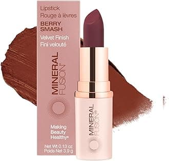 Mineral Fusion Long-Lasting Lipstick, Vivid & Smudge-Free Lip Color with Avocado Oil, Cocoa Seed Butter, Free of FD&C Dyes, Paraben and Gluten, Berry Smash