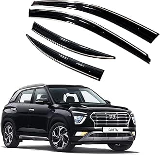 Premium Chromeline & Silverline Unbreakable Car Rear Window Wind Deflectors & Side Door Visor Rain Guard Compatible with (Hyundai Creta (2020 Onwards))