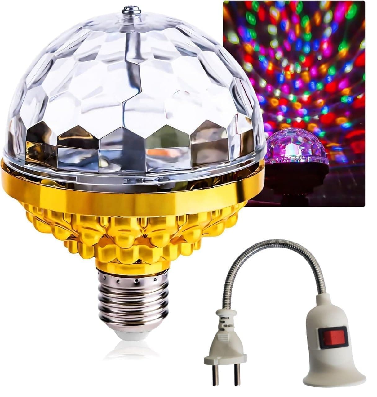 Rotating Magic Ball Light with Lamp Holder Set, Retro Disco Lights, Colorful Disco Rotating Magic Ball Light Bulb with Sockets, Magic Ball RGB LED Stage Light, 5 w, e27