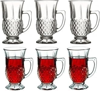 Pasabahce Premium Classic Turkish Tea Cups with Handles, Set of 6, Perfect for Tea Party, Gifts, Housewarming, Weddings, Anniversary, 5.25 Oz