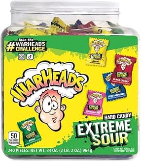 Extreme Sour Hard Candy - Sour Apple, Black Cherry, Blue Raspberry, Lemon & Watermelon Flavors, Great For Parades - 34 oz. Tub