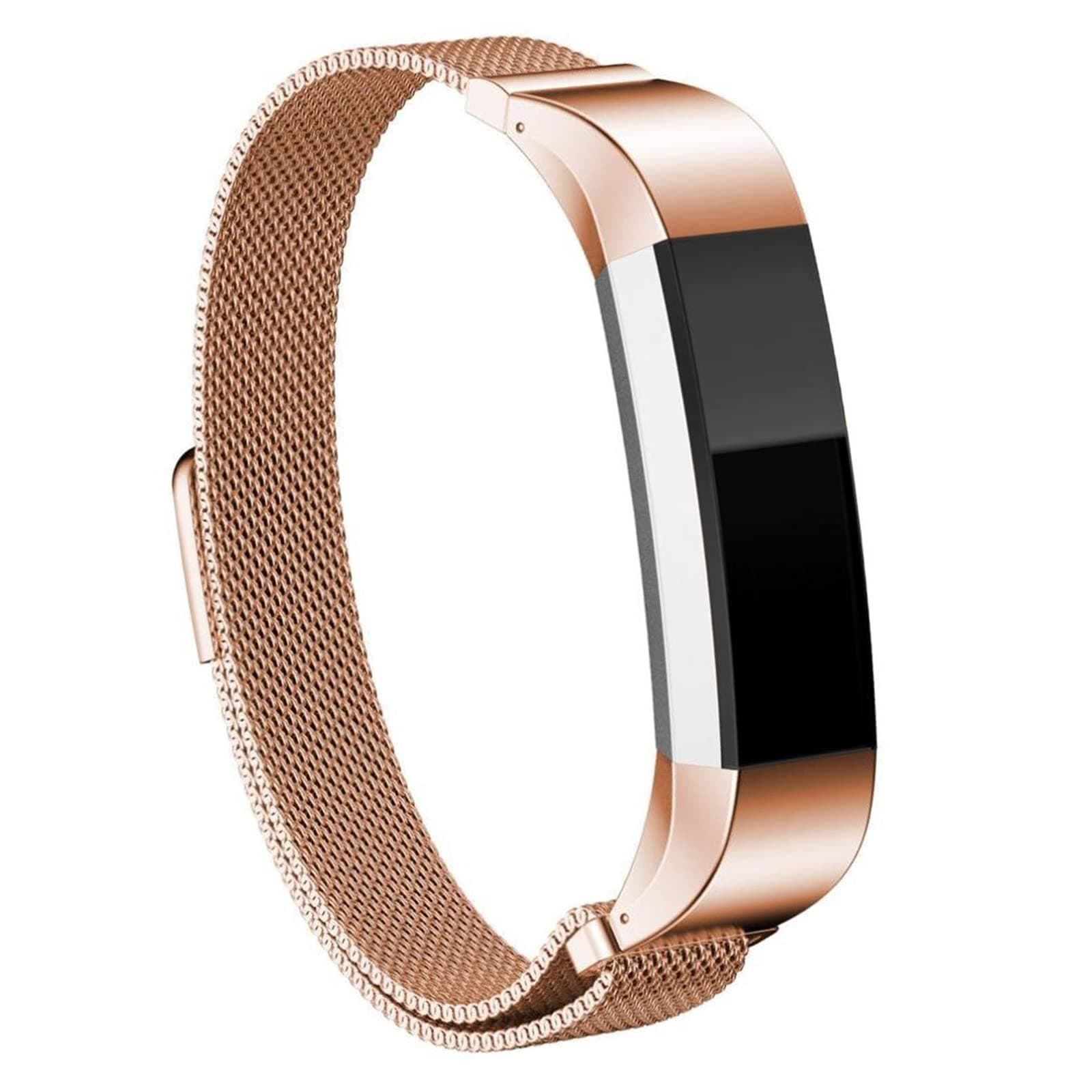 Metal Loop Bands Compatible with Fitbit Alta/Fitbit Alta HR, Breathable Stainless Steel Loop Mesh Magnetic Adjustable Wristband for Women Men (Rose Gold)