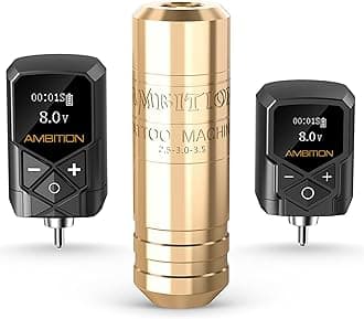 Ambition Torped Tattoo Machine Kit - Rotary Tattoo Machine Cartridges Short Pen with 2Pcs 2400mAh & 1800mAh Tattoo Power Supply Brushless Motor for Professional Tattoo Artist