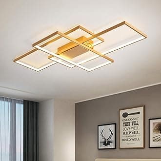 Jaycomey Dimmable Ceiling Light 50W,3 Square Gold LED Ceiling Light with Remote Control 3 Colors,Modern LED Chandelier Flush Mount Ceiling Lamp Fixtures for Living Dining Room Bedroom Kitchen
