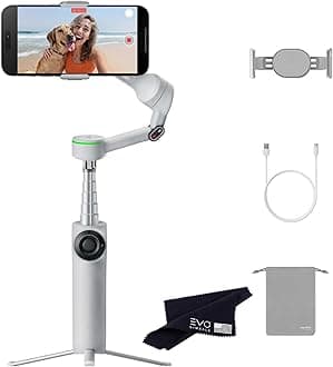 insta360 Flow - AI-Powered Smartphone Stabilizer, Auto Tracking Phone Gimbal, 3-Axis Stabilization, Built-in Selfie Stick, for Portable & Foldable, Incuding EVO Gimbals Aluminum Tripod(Stone Gray)