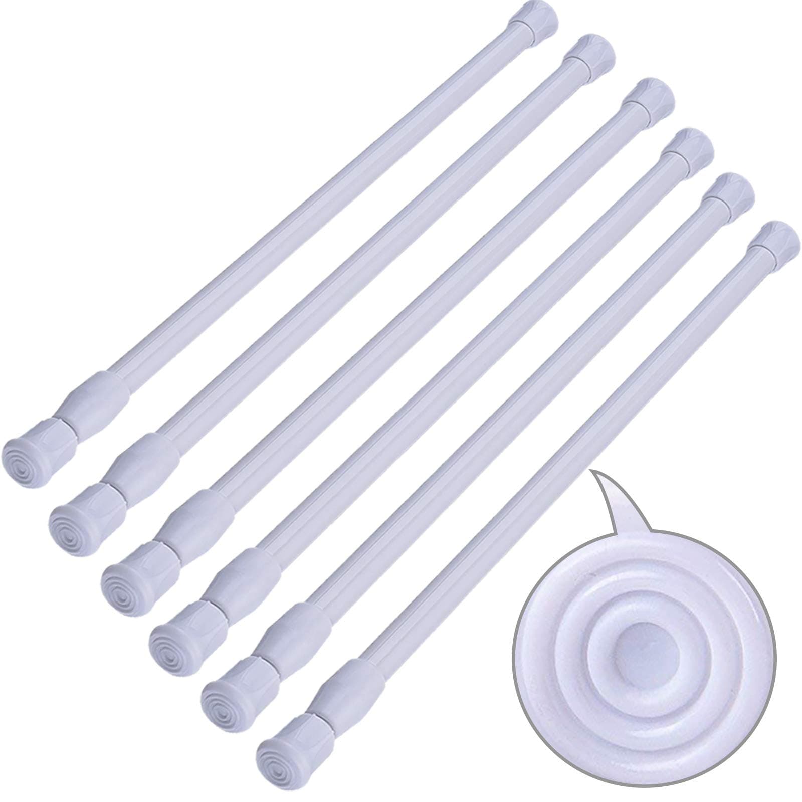6 Pack Cupboard Bars Adjustable Spring Tension Rods White Refrigerator Bar Extendable Rod for DIY Projects, 15.7 to 28 Inches