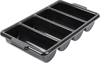 Black Plastic Cutlery Box - 4 Compartments, with Handles - 22 Inch x 14 1/4 Inch x 3 1/2 Inch - 1ct Box - RW Clean - Restaurant Goods