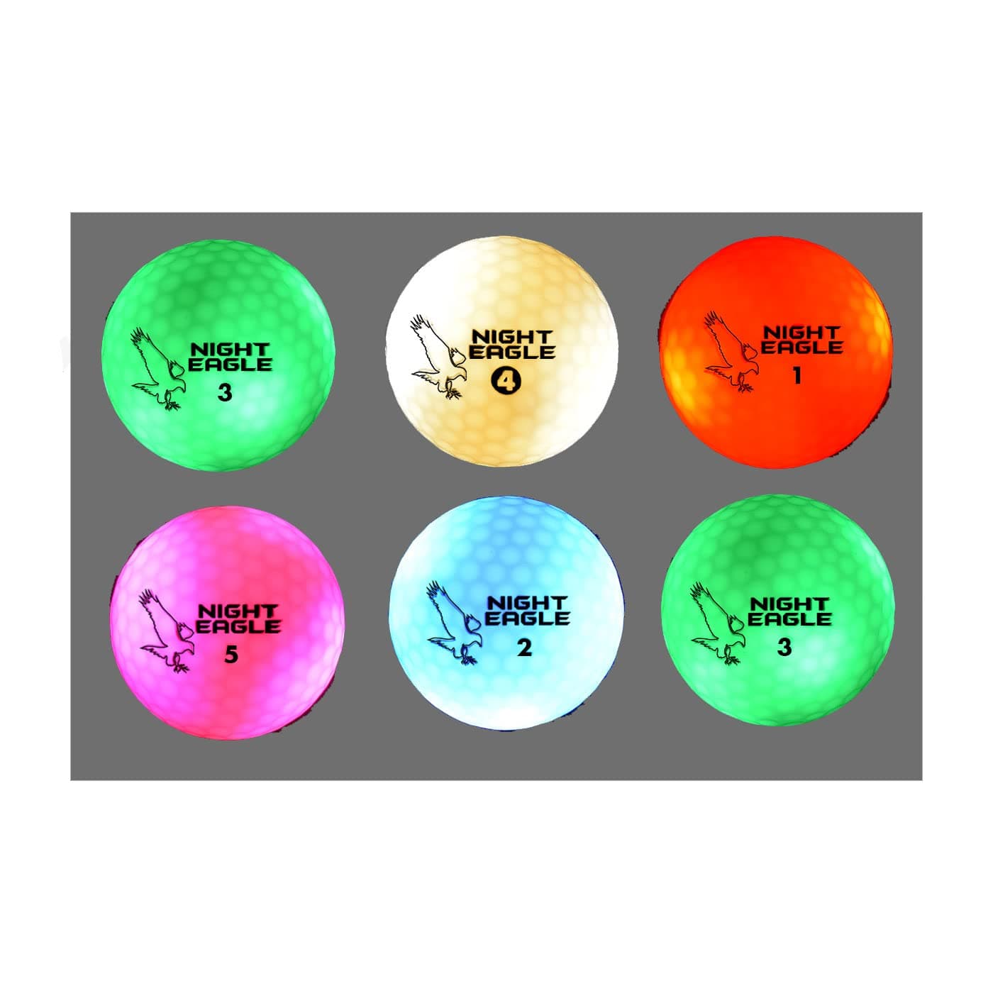 Night Eagle CV LED Golf Balls - Light Activated - No Timer - 6 Pack (7 Color Ball 6 Pack)